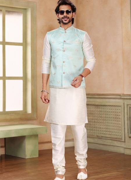 Pista Green Colour 1576 Occasion Wear Mens Modi Jacket Kurta Pajama Catalog 2333