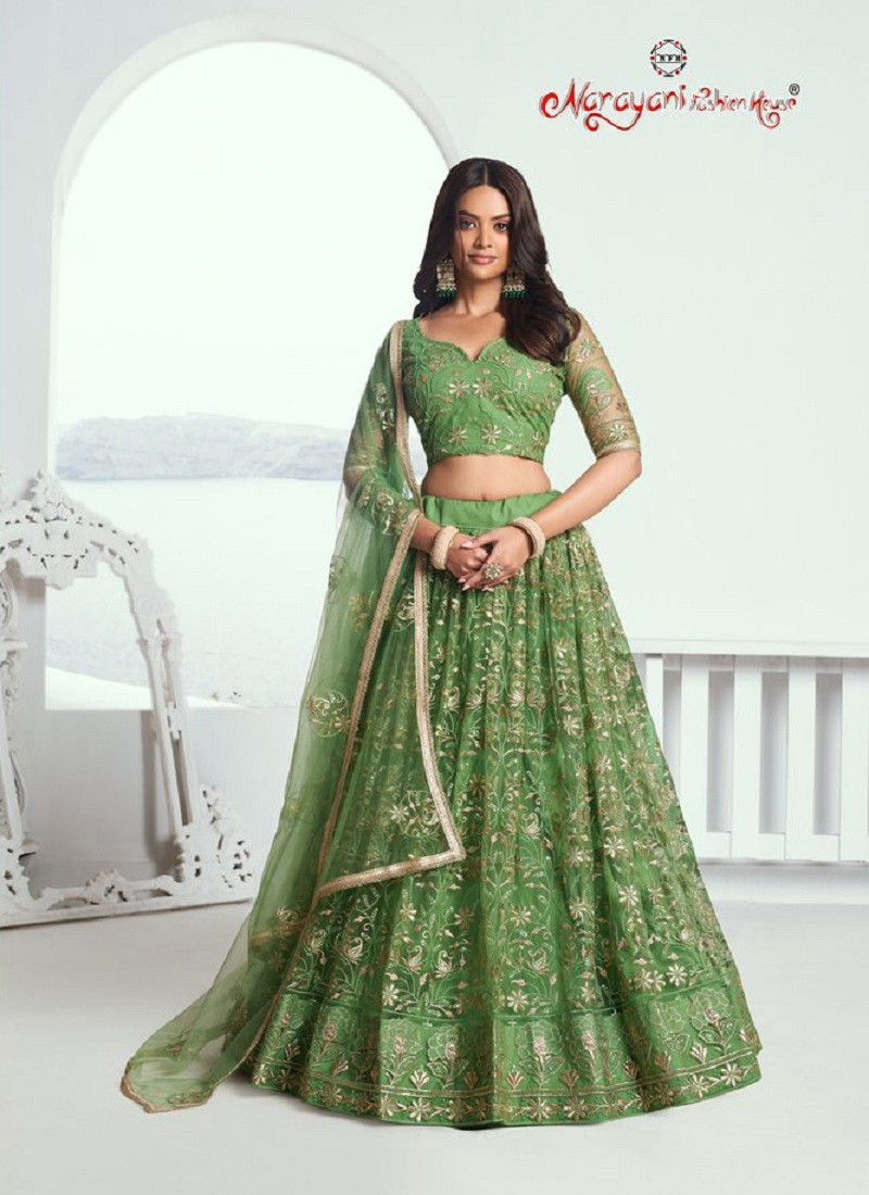 Pista Green Colour Chandrakala Vol 1 By Narayani Fashion Wedding Wear Net Lehenga Choli Orders In India 7005