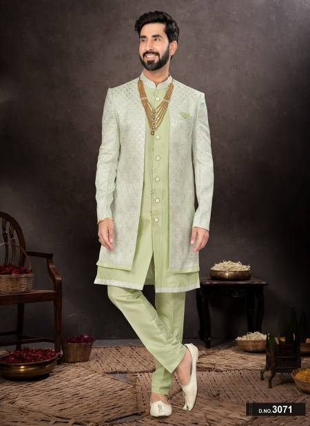 Pista Green Colour GS Fashion Party Wear Mens Designer Indo Western Wholesale Clothing Distributors In India 3071
