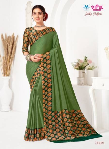Pista Green Colour Jolly Chiffon By Vipul Chiffon Printed Daily Wear Sarees Wholesale Market In Surat 75916