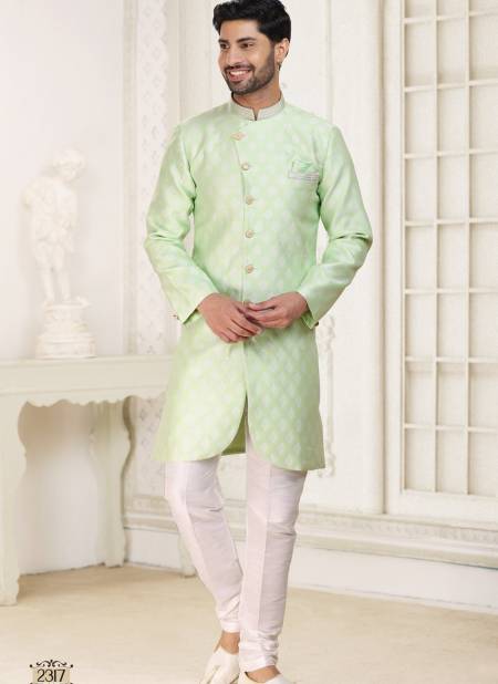 Pista Green Colour Mens Partywear Indo Western Catalog 2317