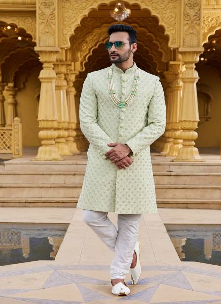 Pista Green Colour Wedding Wear Mens Sherwani Catalog 2627