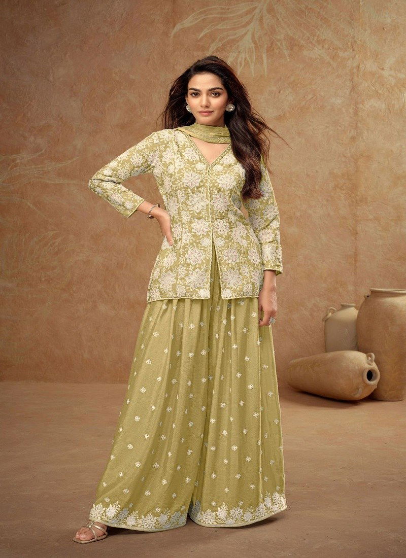 Pista Green Firdous By Gulkayar Real Chinon Readymde Suit Wholesale Price In Surat 7511 D