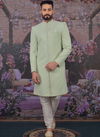 Pista Green Georgette Lucknawi Embroidered Fabric Wedding Designer Sherwani 180577