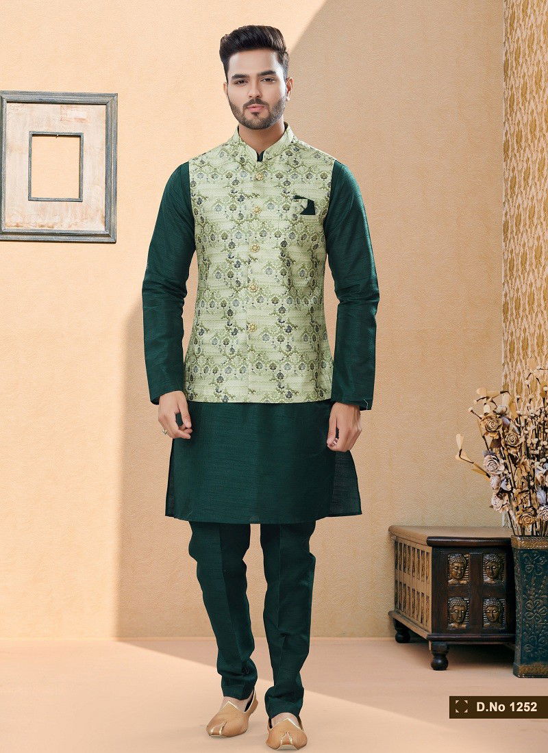 Pista Green Vol 15 Wedding Wear Mens Modi Jacket Kurta Pajama Surat Wholesale Market 1252