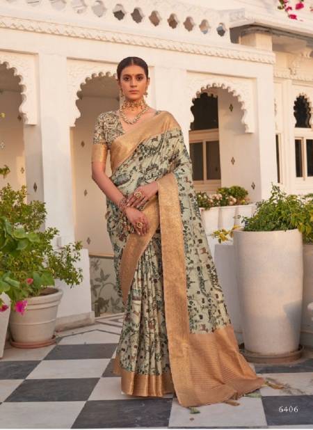 Pista Multi Colour Saanj By Pankh Khadi Silk Digital Print Saree Exporters In India 6406