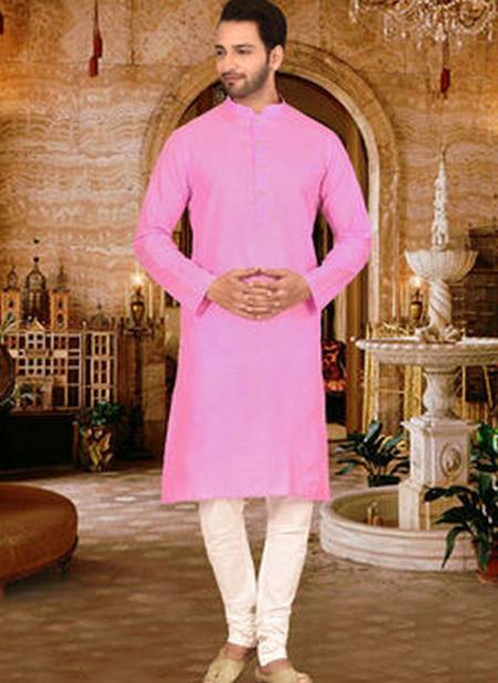 Plain Cotton Pink Colour Kurta With Fancy Button And Pajama AC Cot 03