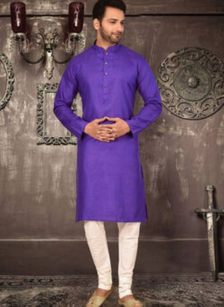 Plain Cotton Purple Colour Kurta With Fancy Button And Pajama AC Cot 09