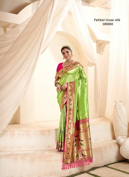 Popat Green Colour Mangalya Silk 185000 Series By Rajpath Soft Tissue Silk Cultural Celebration Saree Wholesale Online 185002