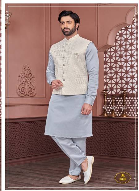 Powder Blue Colour Wedding Wear Mens Modi Jacket Kurta Pajama Wholesale Price In Surat 2332
