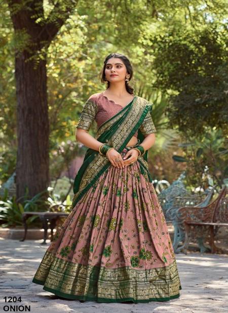 Priyamani By Aawiya Kalamkari Printed Tussar Silk Lehenga Choli Wholesale Online 1204 ONION