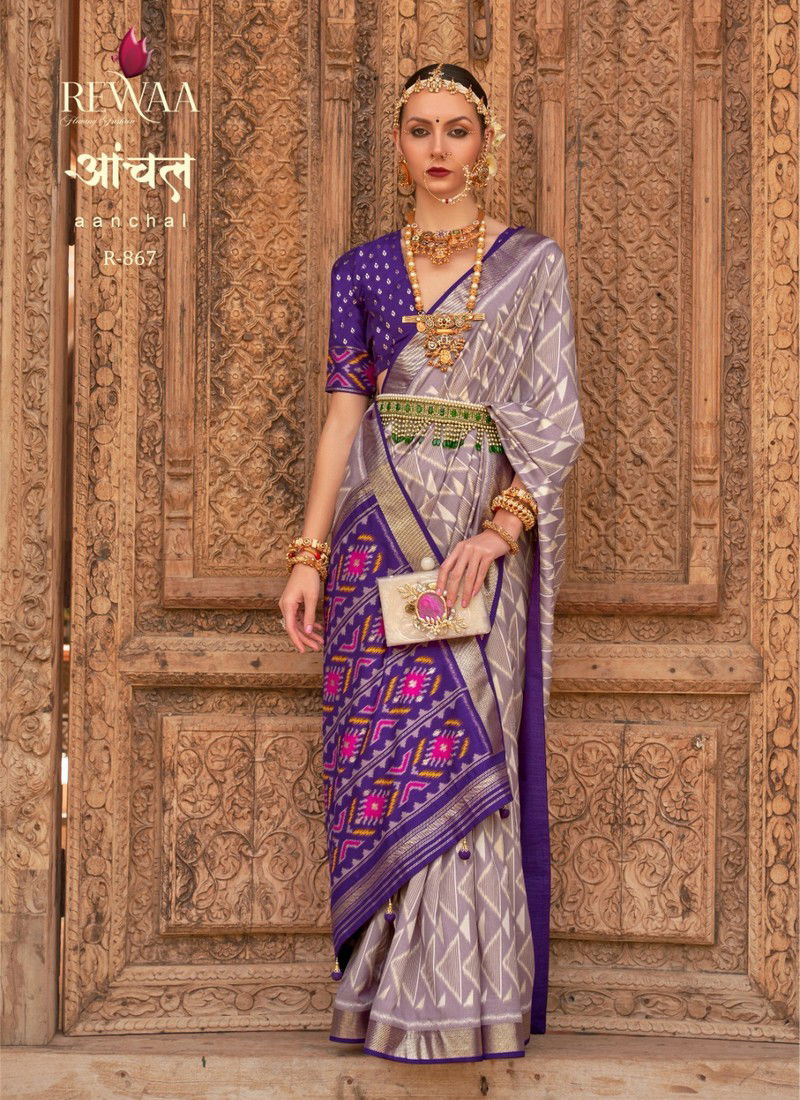 Purple And Beige Colour Aanchal By Rewaa Silk Sarees Catalog 867