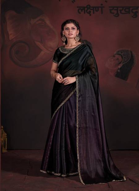 Purple And Black Colour Mehek 758 A To E Pure Satin Georgette Function Wear Saree Surat Wholesale Market 758-A