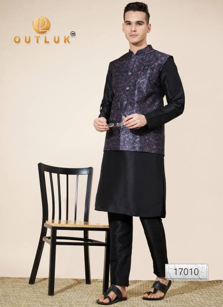 Purple And Black Colour Outluk Wedding Collection Vol 17 Jaquard Mens Modi Jacket Kurta Pajama Exporters In India 17010