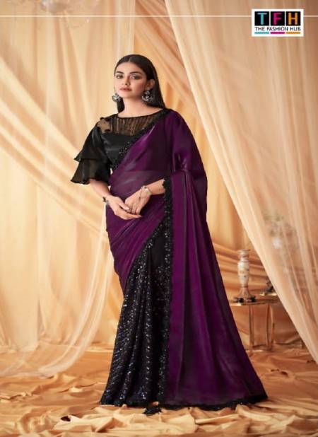 Purple And Black Colour Sparkle 4 TFH New Latest Georgette Designer Party Wear Saree Suppliers In India SPA-7604