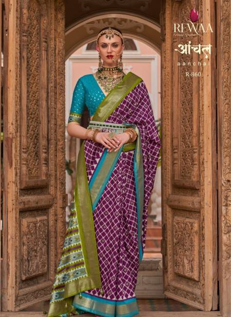 Purple And Blue Colour Aanchal By Rewaa Silk Sarees Catalog 860