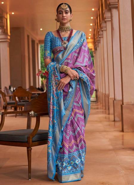 Purple And Blue Colour Rajvansh Wholesale Designer Printed Saree Catalog R 634 C