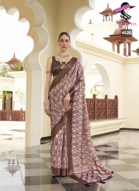 Purple And Brown Colour Nirvi By Nazneen Silk Digital Printed Designer Saree Catalog 4520