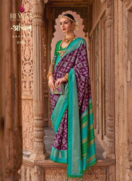 Purple And Green Colour Aanchal By Rewaa Silk Sarees Catalog 865