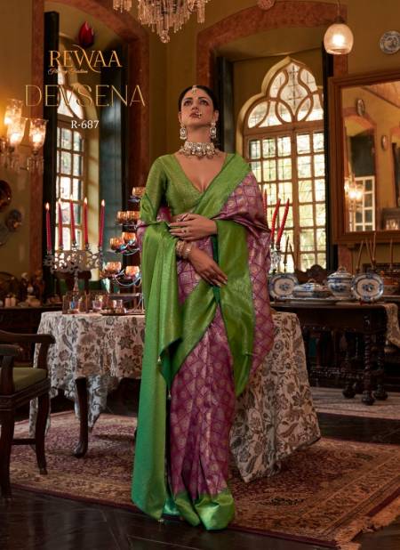 Purple And Green Colour Devsena By Sangam Silk Saree Catalog 687