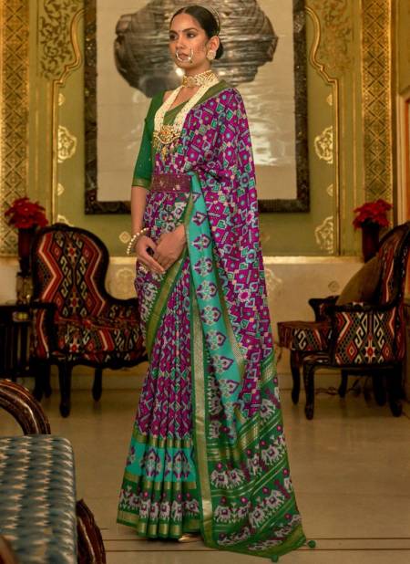 Purple And Green Colour Mangalkari Exclusive Wear Wholesale Silk Sarees 523 B
