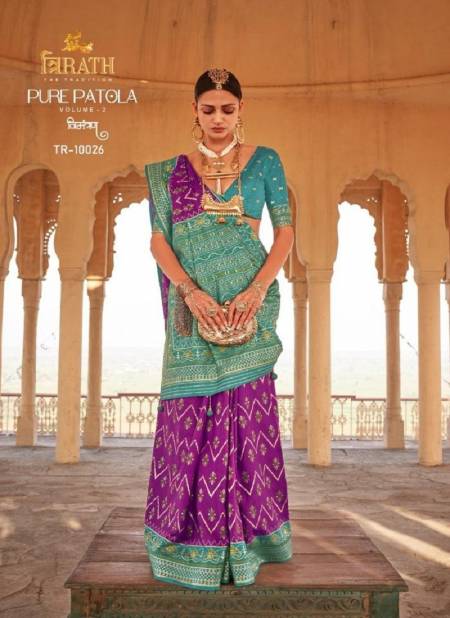 Purple And Green Colour Pure Patola Vol 2 By Trirath Silk Saree Catalog 10026