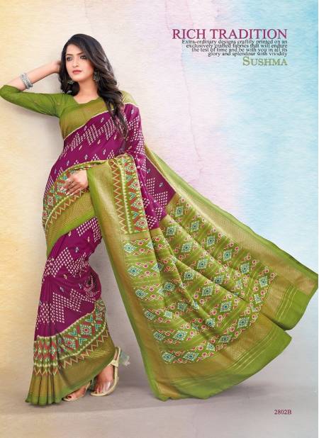 Purple And Green Colour Silk Traditional By Sushma Daily Wear Saree Catalog 2802 B