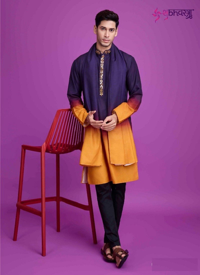 Purple And Mustard Colour Vastra Vol 3 By Shubhvastra Rayon Surat Kurta With Dupatta Wholesale Market 6022