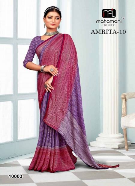 Purple And Pink Colour Amrita Vol 10 By Mahamani Creation Heavy Moss Foil Printed Sarees Wholesale Online 10003