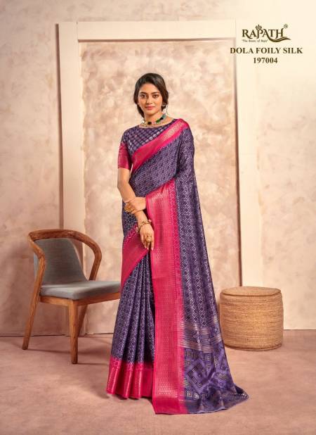 Purple And Pink Colour Cello Silk By Rajpath Occasion Printed Soft Dola Foil Silk Saree Exporters In India 197004