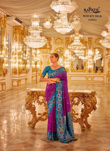 Purple And Rama Colour Neytiri By Rajpath Occasion Wear Banarasi Silk Weaving Saree Suppliers in India 440001
