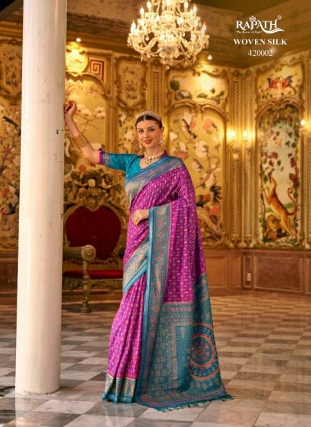 Purple And Rama Colour Sophia Silk By Rajpath Traditional Wear Banarasi Silk Weaving Saree Wholesalers In Delhi 420002