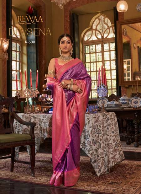Purple And Rani Colour Devsena By Sangam Silk Saree Catalog 680