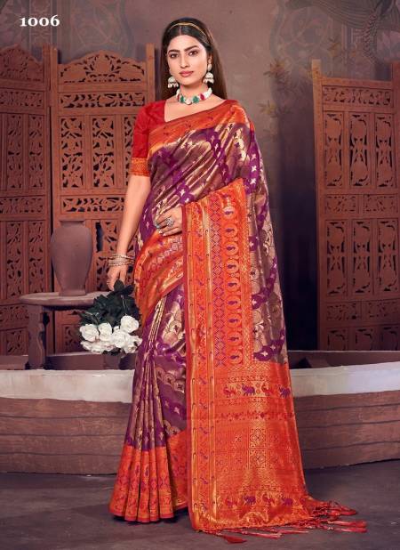 Purple And Red Colour Rajshree By Sangam Silk Saree Catalog 1006