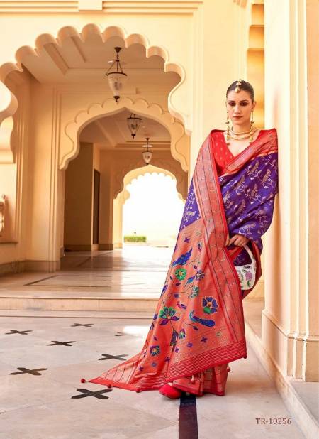 Purple And Red Colour Swastik By Trirath Function Wear Designer Paithini Super P V Silk Saree Manufacturers 10256
