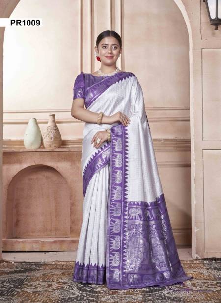 Purple And White Colour Preeti By 3 Of Kubera Pattu Kanjivaram Silk Sarees Surat Wholesale Market PR1009