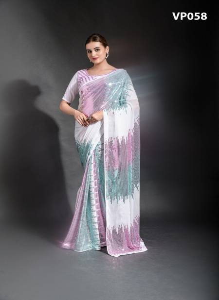 Purple And White Colour Sequin Chadar By Fashion Berry Georgette Saree Catalog 58