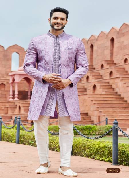 Purple Art Silk Party Wear Indo Western Jacket Set Catalog 2645