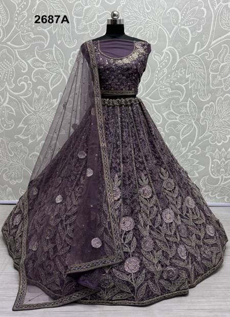 Purple Colour 2687 A To D by Anjani Art Heavy Net Bridal Lehenga Choli Wholesale In India 2687 A