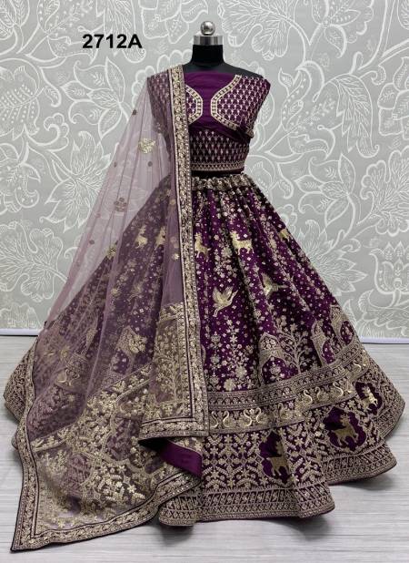 Purple Colour 2712 A And C by Anjani Art Heavy Silk Embroidery Bridal Lehenga Choli Suppliers In India 2712 A