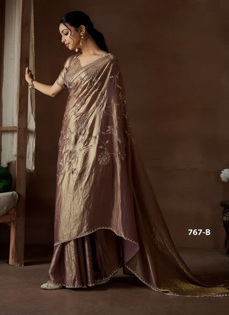 Purple Colour 767A TO 767D Mehek Satin Silk Party Wear Saree Wholesale Market In Surat 767 C