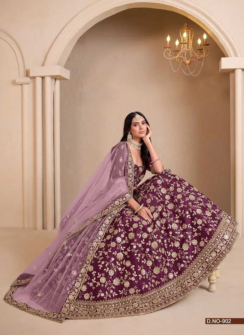 Purple Colour 902 To 904 Mehvish Vol 9 Art Silk Designer wear Lehenga Choli Wholesale Price In Surat 902