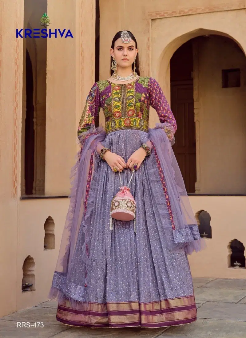 Purple Colour Aadyasha By Kreshva Smooth Silk Reception wear Gown Wholesale Online RRS 473