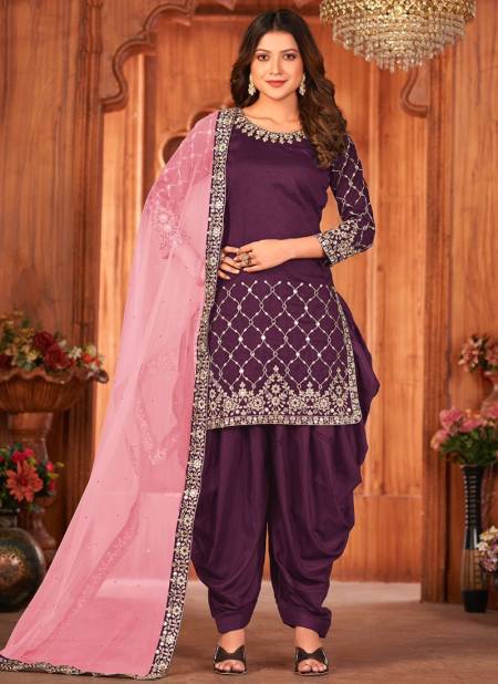 Georgette Fabric Embroidered Work Function Wear Wonderful Palazzo Suit  Featuring Prachi Desai In Purple Color