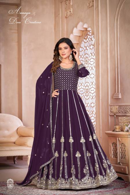 Purple Colour Aanaya Vol 167 By Dani Creation 6701 To 6704 Gown Wholesalers In Delhi 6702 Catalog