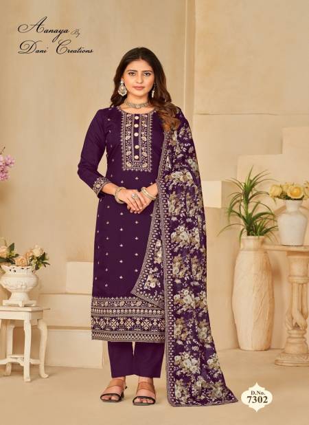 Purple Colour Aanaya Vol 173 By Dani Fashion 7301 To 7304 Series Dress Material Wholesalers In Delhi 7302 Catalog