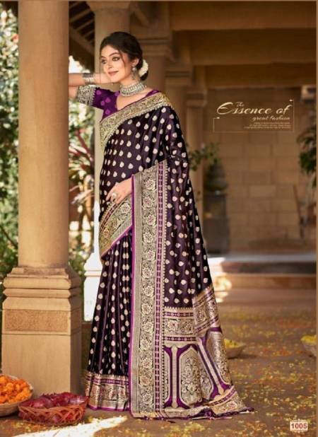 Purple Colour Akshat By Bunawat Satan Silk Designer Wedding Sarees Wholesale Online 1005