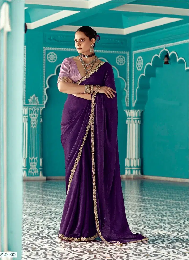 Purple Colour Amber By Kimora Fancy Fabric Party Wear Saree Suppliers In India S 2192