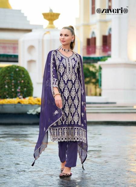 Purple Colour Anaya Vol 2 By Zaveri Organza Embroidery Kurti With Bottom Dupatta Orders In India 1368