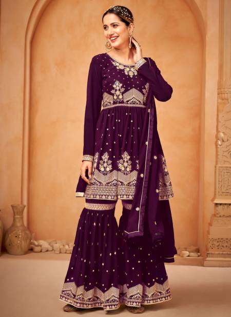 Purple Colour Anjubaa Vol 12 Function Wear Wholesale Georgette Salwar Suits Catalog 10122